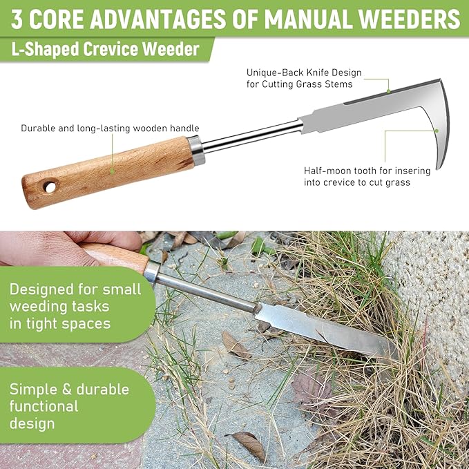 3 Pcs Set Weed Puller Tool,Hand Weeder Tool,4Teeth Uprooting Weeding Tool, Crack and Crevice Weeder, Gardening Weeding Artifact Tool