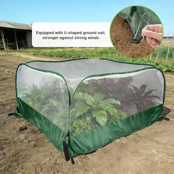 40" x 40" x 20" Pop Up Garden Mesh Plant Cover, Foldable Plant Protector Mesh Plant Enclosure, Outdoor Garden Netting Plant Cover Bird and Pest Protection Guard for Vegetables Fruits Flowers Seedlings