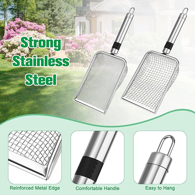 2PCS/ 4PCS Soil Sifter for Gardening, Stainless Steel Sand Soil Compost Sifter for Gardening with Handle, Sieve for Rocks (0.2/0.1 in Mesh, 2)
