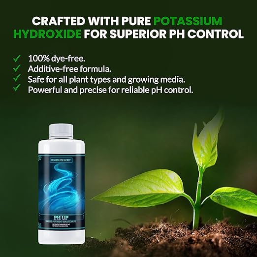 Humboldts Secret pH Up for Plants | Hydroponics and Soil pH Adjustment | Concentrated Potassium Hydroxide Formula | Raises Nutrient Solution Levels for Strong Root Growth and Stability | 8 Ounce