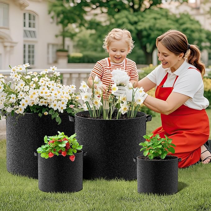 Land Guard 10-Pack Fabric Grow Bags 5 Gallon, Thickened Nonwoven Garden Pots, Growing Bags with Handles, Black