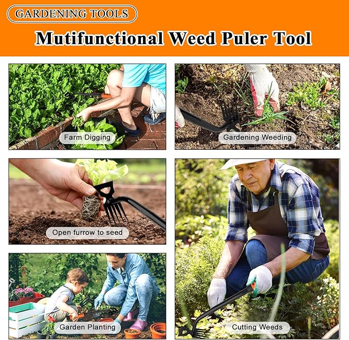 Weed Puller Tool, New Durable Garden Hand Weed Tool with Rubber Handle, Enhanced Weed Remover Tool, 5 Teeth Manganese Steel Forged Hand Weeder for Vegetable Gardening, Backyard, Farm, Planting