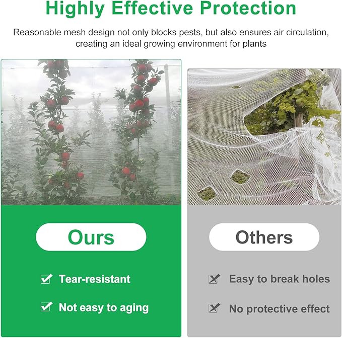 Garden Netting Pest Barrier, 10 X 50FT Insect Netting for Garden Raised Beds, Garden Bug Netting Plant Mesh for Blueberry Bushes, Figs, Plants, Vegetables Protection