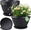 4 Pack 10 inch Plant Pots for Outdoor Indoor, Durable Flower Pots with Drainage, Indoor Outdoor Planters for Herbs Flowers Small Trees (Black Pebbles Design)