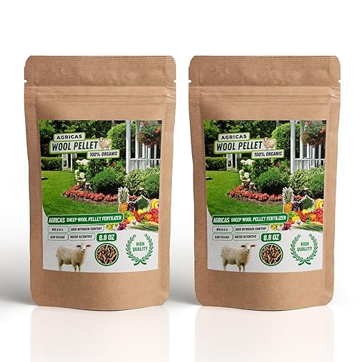 Wool Pellet Organic Fertilizer (2x8.8 oz), Made of Sheep Wool, Water Holding, Enhances Soil Health, Ideal for Fruits, Vegetables, Flowers, Indoor and Outdoor Plants - 2 Pack