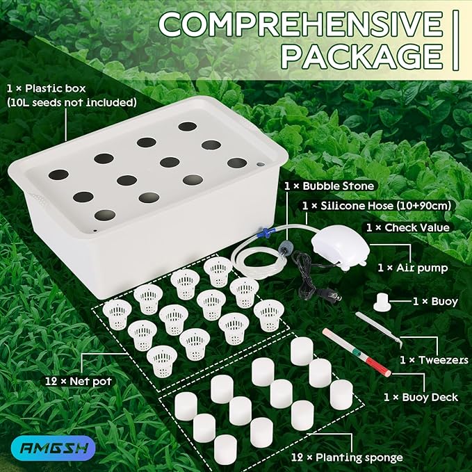 Hydroponics Growing System Kit with Air Pump, Bubble Stone, 12-Hole Indoor Hydroponic System Grow Box, Indoor Gardening System & Hydroponic Kit Vegetable & Herb Garden Starter Kit
