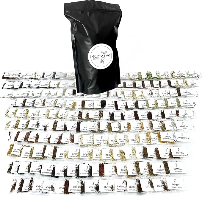Survival Seed Kit America's #1 Largest Assortment of Heirloom Seeds - 155 Varieties - (Over 65,000 Seeds) Vegetable Fruit Herb Flower, Non-GMO, Seed Vault, Home Garden by Survive Seed Co. (Eco Pack)