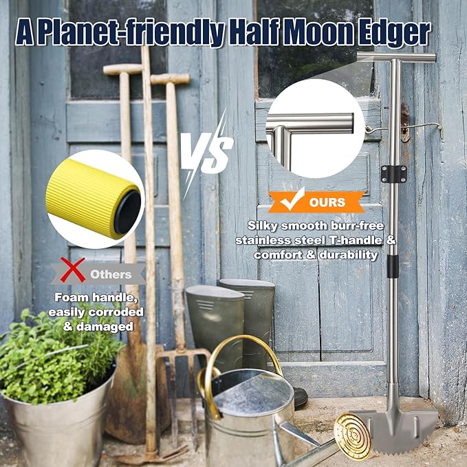 Lawn Edger, 34"-49" Edger Lawn Tool, Heavy-Duty Stainless Steel with Adjustable Handle & Foot Pedal for Straight & Curved Edges, Ideal for Lawn Trimming, Home Garden Lawn Care, Yard Maintenance