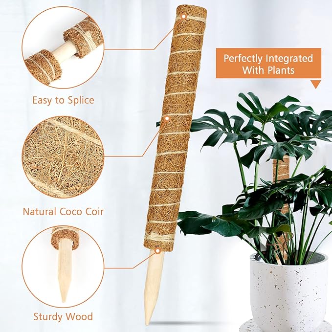 【2 Pack】 JJGoo Moss Pole, 2 Coco Coir Totem Poles Extending to 29 Inches, Plant Support Stick for Indoor Plants Climbing Plants Monstera, Sphagnum, Pothos