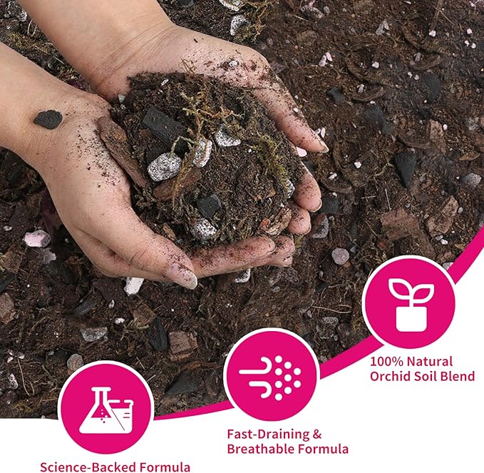 Orchid Potting Mix with Orchid Bark 2QT - New Upgraded Formula for Superior Drainage & Breathability | Premium Soil for Healthy Roots