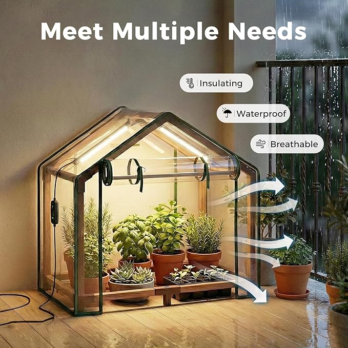 Leaf&Lull Mini Greenhouse Indoor Desktop with Grow Lights Small Grow Tent Reusable Portable Warm House with PE Cover Ventilation Window for Seed Starting&Plant Growth