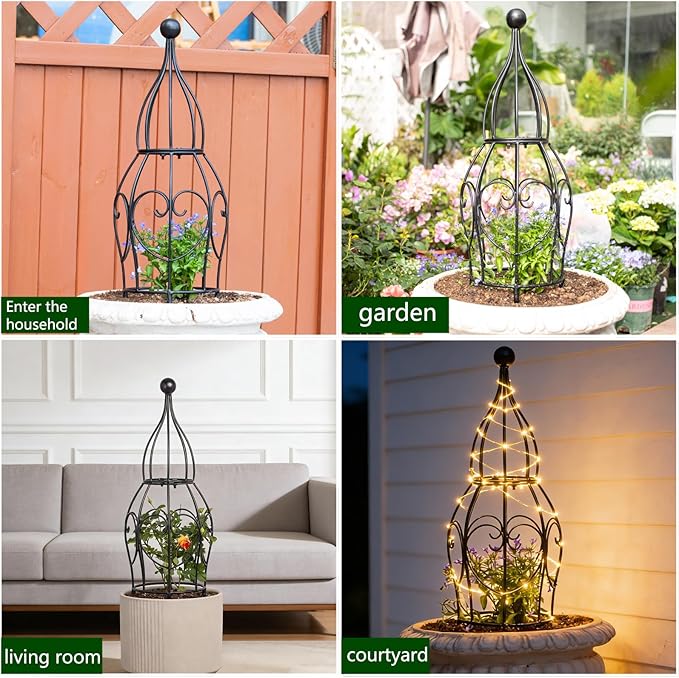 26” Metal Garden Obelisk Trellis for Climbing Plants - Sturdy & Stylish Support for Roses, Bougainvillea, and Potted Plants - Ideal Decorative Accent for Vertical Gardening Indoors & Outdoors