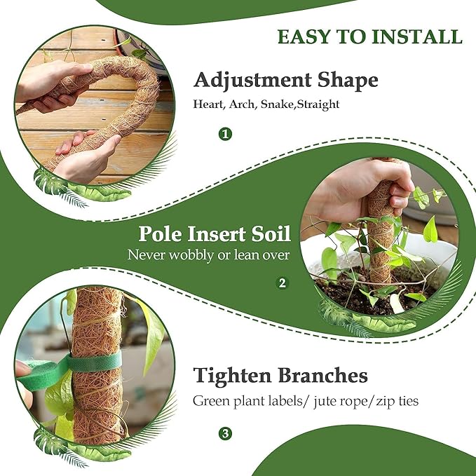 2 Pack Moss Pole for Plants Monstera - 25 Inch Moss Poles for Climbing Plants Monstera, Bendable Moss Pole Stakes for Indoor, Handmade Coco Coir Plant Support for Plants Grow Upward