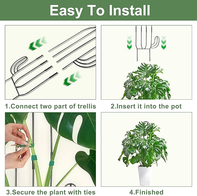 Plant Trellis for Climbing Plants Indoor, Heay Duty Cactus Trellis for Potted Plants, Pothos Hoya Monstera Metal Houseplant Climbing Support for Garden Balcony, 2P