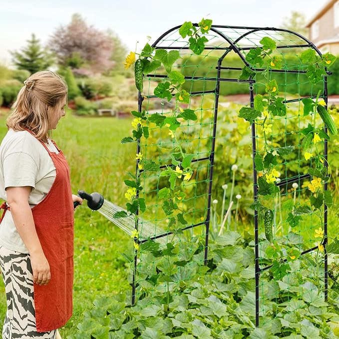 Garden Arch Cucumber Trellis for Climbing Plants Outdoor, 6.7ft Tall Archway Arbor Plant Support Grape Vine Tomato Pea Bean Trellis for Raised Bed Backyard, Black