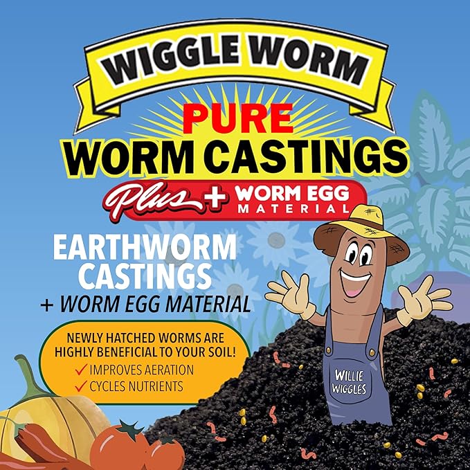100% Pure Worm Castings Plus Worm Egg Material, 40lbs - Fertilizer and Soil Amendment for Indoor and Outdoor Gardening to Improve Soil Fertility and Aeration - 100% Organic and Odor Free