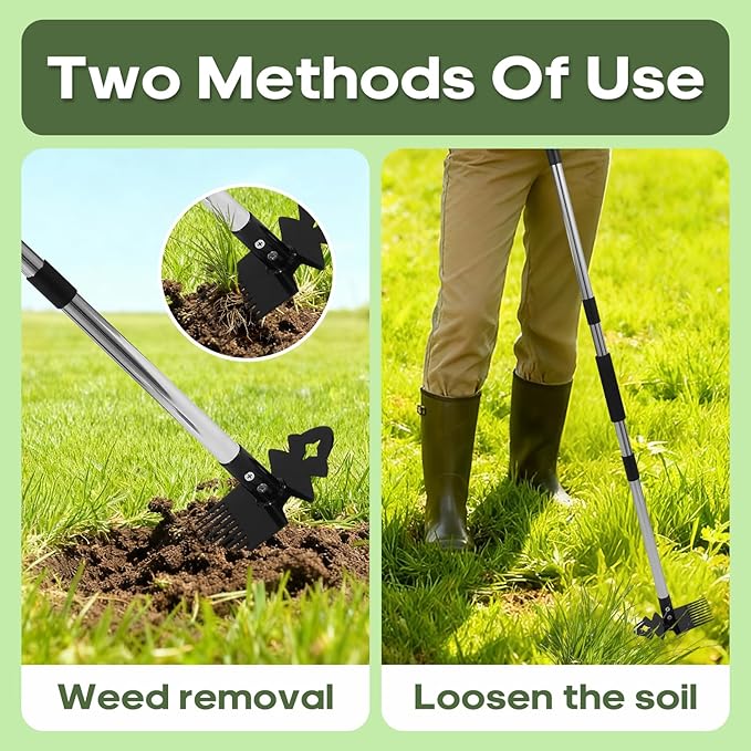 Weed Tool with Long Handle - 60" Manual Weeder Remover Tool, 2 in 1 Hand Weed Rake and Garden Hoe for Gardening, Heavy Duty Uprooting Weeding Pull for Yard, Lawn, Patio and Garden