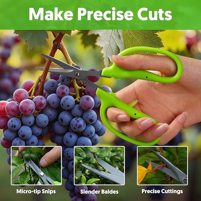 Garden Scissors, 6in Pruning Shears Snips Non-stick Coated Sharp Steel Blades - Gardening Tools Garden Shears for Plants Herb Flowers in Grow Tent and Hydroponics