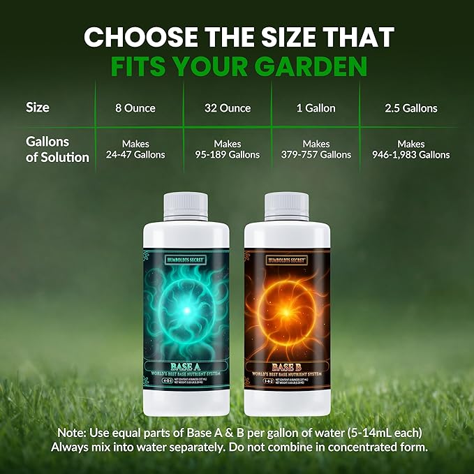 Humboldts Secret Base A & B Liquid Hydroponic Fertilizer | Complete Hydroponic Nutrients for Indoor and Outdoor Plants | Supports Healthy Vegetative Growth and Flowering Stage | 8 Ounce Set