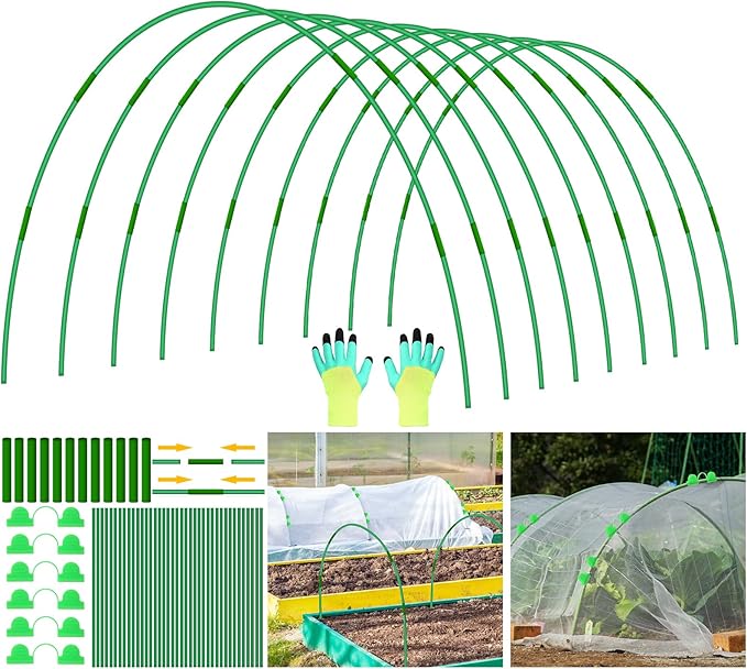 45 PCS Garden Hoops for Raised Beds 9 Sets Garden Tunnel Hoops Greenhouse Hoops Grow Tunnel, Upgrade Rust-Free Fiberglass Garden Hoop for Row Netting Cover, DIY Garden Support Hoop Arch Frame