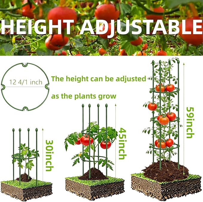 2 Pack Heavy Duty Tomato Cages for Garden, 59 Inch Tall Adjustable Metal Tomato Plant Support for Pots, Round Trellis for Climbing Plants Outdoor, Vegetable, Cucumber, Beans