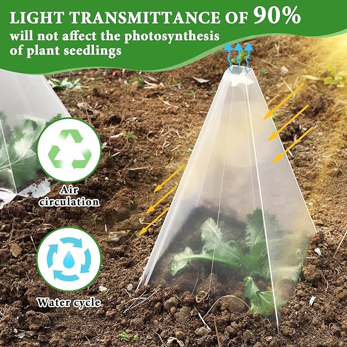 30 Pieces Garden Cloches for Plants, Reusable Plastic Plant Seedling Protector with 60 Ground Securing Peg, Transparent Bell Jar Cloches to Protect Plants from Birds, Slugs, sun, Frost, Freeze Weather