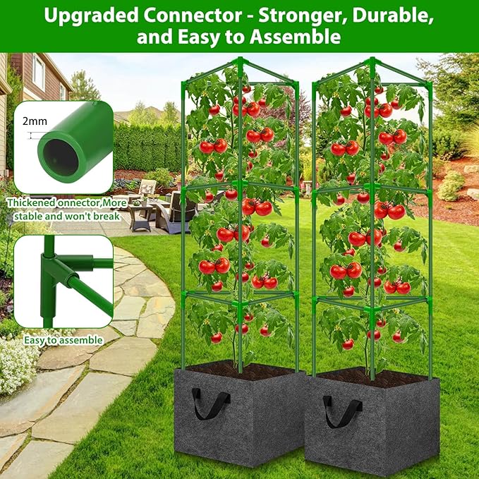 Tomato Cages for Garden with Grow Bags, 2 Pack Tomato Cage Trellis, Garden Cage Heavy Duty Tomato Stake Support, Plant Cage for Pots Plants Vegetable