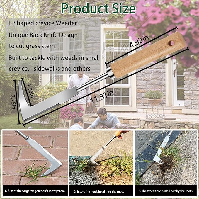 2025 Weed Puller Tool,Crack Weeder Tool, Stainless Steel Crevice Weeding Digger Tool, Paving Brick Moss Removal,6 Teethes Dual Purpose Hand Weeder Tool for Yard Garden, Lawn Edger and Driveway(3 Pcs)