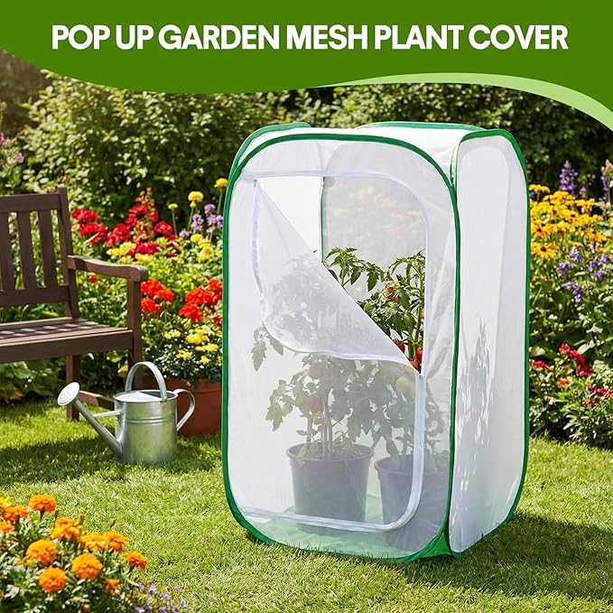 2 Pack Mesh Plant Covers 28 x 28 x 48 Inch Tomato Crop Netting Cage Garden Tents for Plant Protection from Insects Animals Outdoor Tall Crop Cage for Fruit, Vegetables, Flowers and Herbs