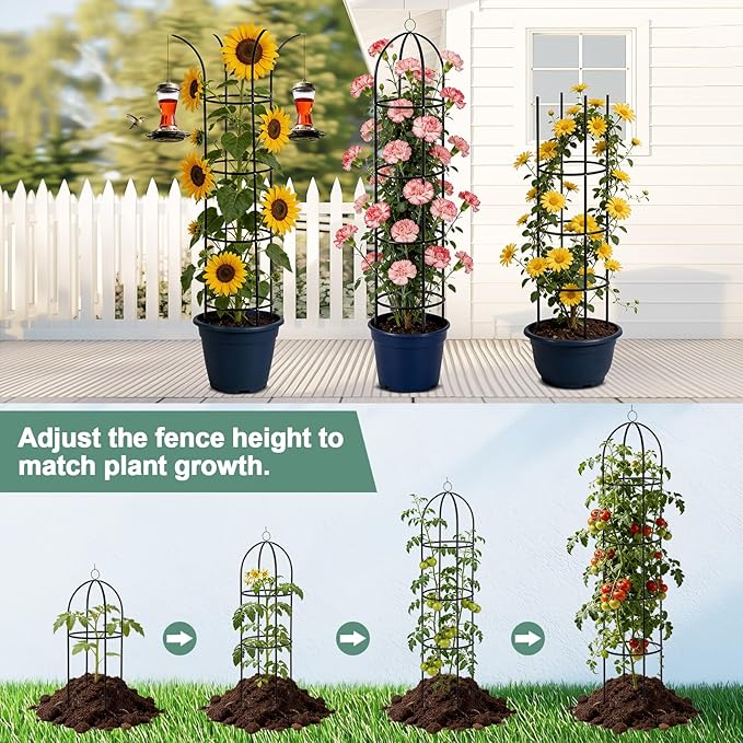 100% Metal Tower Obelisk Garden Trellis 6.6 Ft Plant Support for Climbing Plants Rose Bush Round Trellis for Pots Rustproof Metal Plant Flower Trellises for Clematis Vine Jasmine Outdoor Indoor