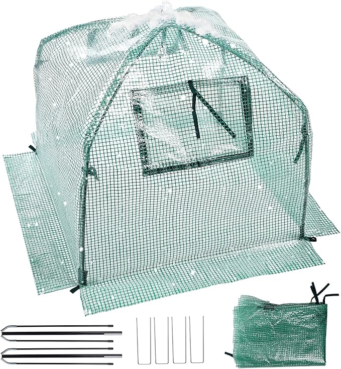 Plant Cover Freeze Protection Blanket, 24''x24''x21'' Outdoor Garden Fabric Cover with Poles and Stakes for Winter Frost, Frost Covers for Small Trees, Shrubs, Green