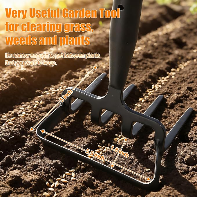 Garden Hoe, 62 Inch Weed Tool, Long Soil Tiller Cultivator, Heavy Duty Metal Stirrup Hoe Weeder Scraper Rake for Flower Beds, Patio, Garden Loosening Soil Weeding Digging