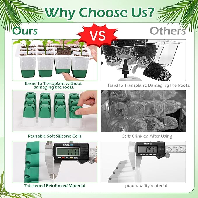 Reusable Seed Starter Tray, 4 Pack Silicone Seed Starter Kit for Starting Plant Seeds with Humidity Adjustable Dome and Lid, Indoor Seed Starting Supplies with Water Spray Bottle for Plants, BPA-Free