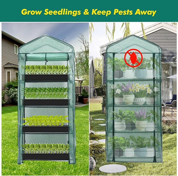 MaxWorks 4-Tier Portable Walk-in Greenhouse – 27" x 19" x 63" – Tall Mini Plant Grow House with Clear PE Cover & Steel Frame – Indoor/Outdoor Shelter for Seedlings, Herbs, or Flowers (51962)