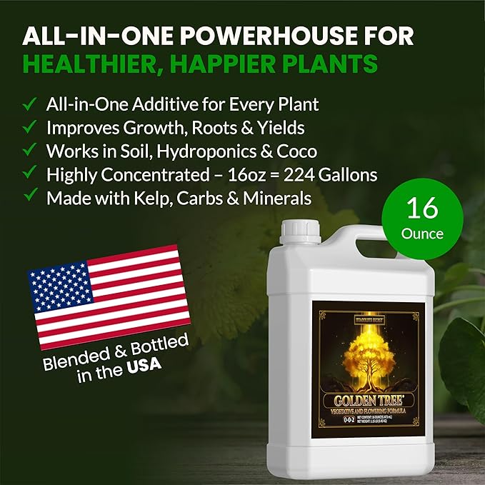 Humboldts Secret Golden Tree Liquid Plant Food | Enhances Growth Indoors or Outdoors | All-in-One Plant Nutrients for Vegetables, Trees, Flowers, Fruits, Roses, Lawns, Tomatoes | 16 Ounce