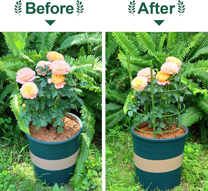 LEOBRO 4 PCS Metal Plant Cages, Tomato Cages, Metal Garden Plant Supports, Plant Trellis, Plant Stakes for Tomato, Climbing Plant, Flower, Seedlings, 17.7" High, 7.1"/7.87"/8.66" Inner Diameter