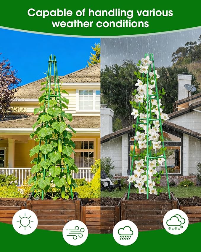 2 Pack Garden Trellis for Climbing Plants Outdoor, 6FT Plant Trellis Support for Climbing Vine, Plant Support Tower Cages Plastic Coated Metal Pipe Supports for Outdoor Indoor,Tomato cage