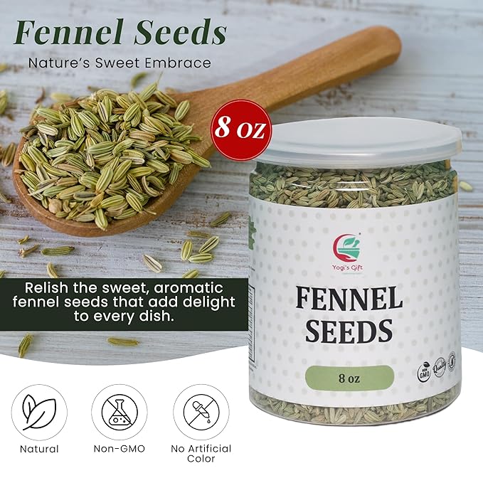 Fennel Seeds 8oz, 100% Pure & Natural Whole Fennel, Premium Quality Spice for Cooking & Tea, Fresh & Aromatic - By Yogi’s Gift®