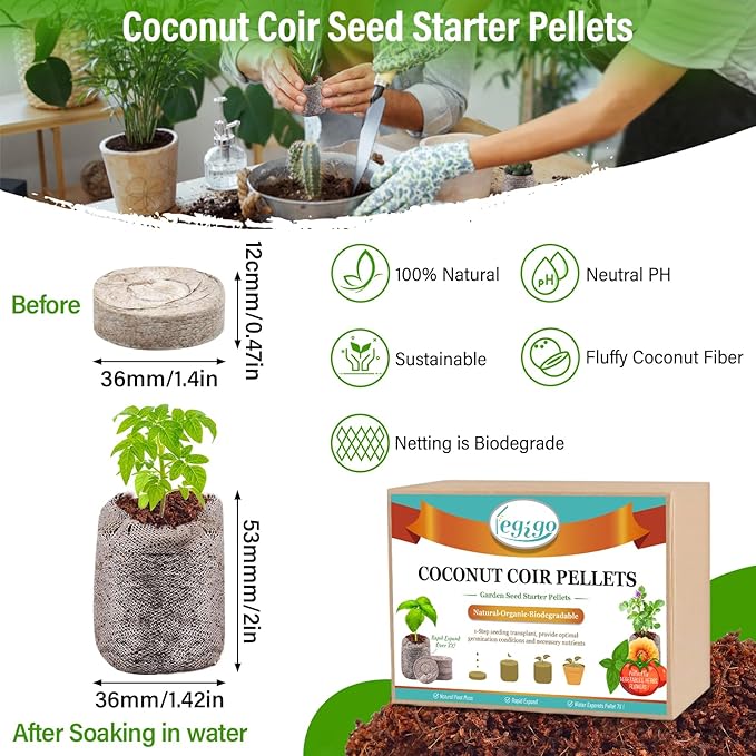 Legigo 100 PCS Coco Coir Seed Starter Pellets, 35mm Coconut Coir Soil Plugs for Seed Germination, Compressed Seed Plant Starter Soil Pods Plugs for Starting Seed Planting Herbs Flowers Vegetables
