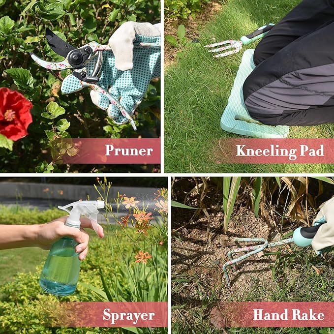 Garden Tools Set, Carsolt 11 Pcs Heavy Duty Floral Gardening Tools Kit with Non-Slip Rubber Handle, Special Gardening Gifts for Women Birthday Box