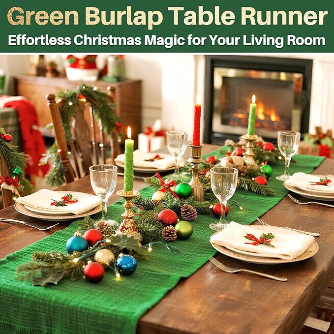 9.8FT Christmas Gardening Burlap Roll - Decoration Burlap for Crafts Plant Covers Jute Fiber, St. Patrick's Day Outdoor Gatherings Boho Rustic Garden Room Decor(118X19.7inch,Green)
