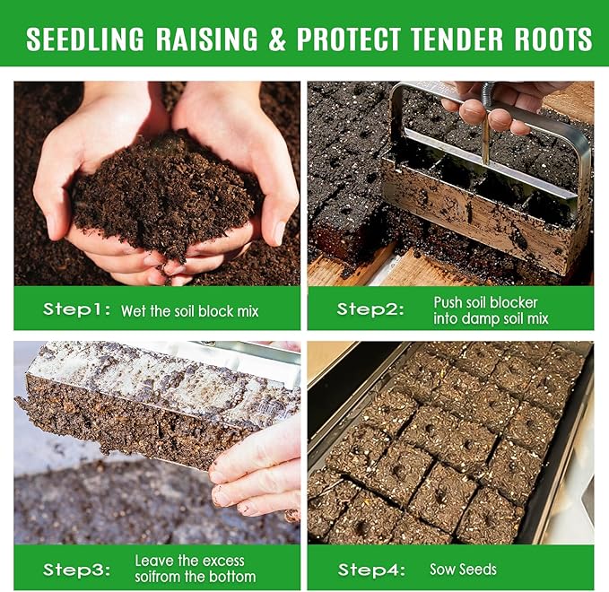 Manual Soil Block Maker Micro Soil Blocker Set 2 inch Soil Block Soil Blocking Tool for Seed Stater Tray
