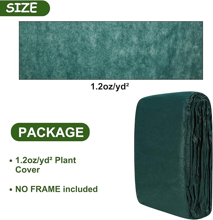 Green Plant Covers Freeze Protection 6.5 x 33 FT 1.2oz/yd² Frost Cloth Blankets for Outdoor Plants in Winter, Floating Row Cover for Vegetable Garden