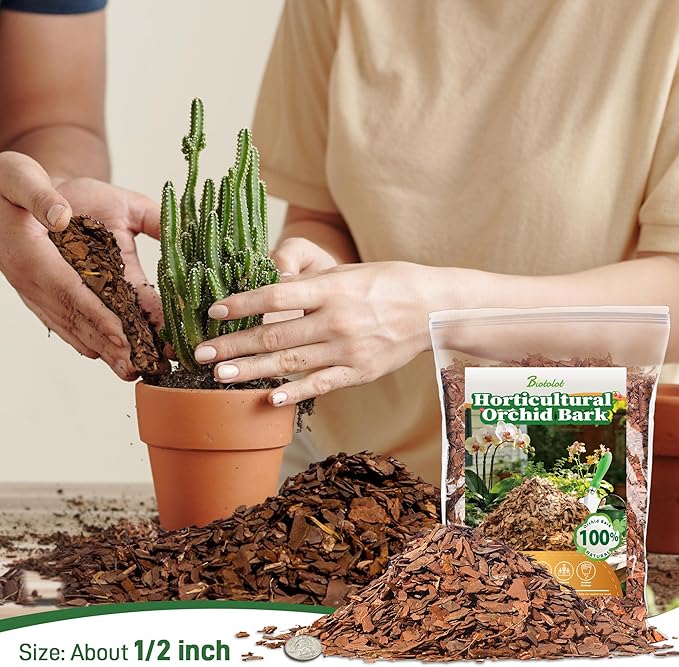 2qt Orchid Bark Horticultural Grade- Natural Mulch for Potted Plants, Root Development of Orchid Plants and Garden Soil Amendment Mix