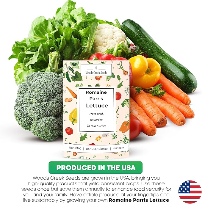 Woods Creek Seeds: Romaine Parris White Cos Heirloom Lettuce Seeds for Planting - Over 2,700 Non-GMO Seed Pack for Indoors, Outdoors, or as Hydroponic Seeds - Beginner-Friendly Green Leaf Lettuce Seed