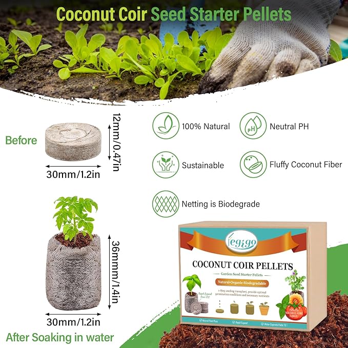 Legigo 50 PCS 30mm Coco Coir Pellets Seed Starter Pods, Compressed Seed Starting Coconut Coir Pellets Soil Plugs for Seedlings, Seeds Plant Starter Pods for Garden Planting Herbs Flowers Vegetables