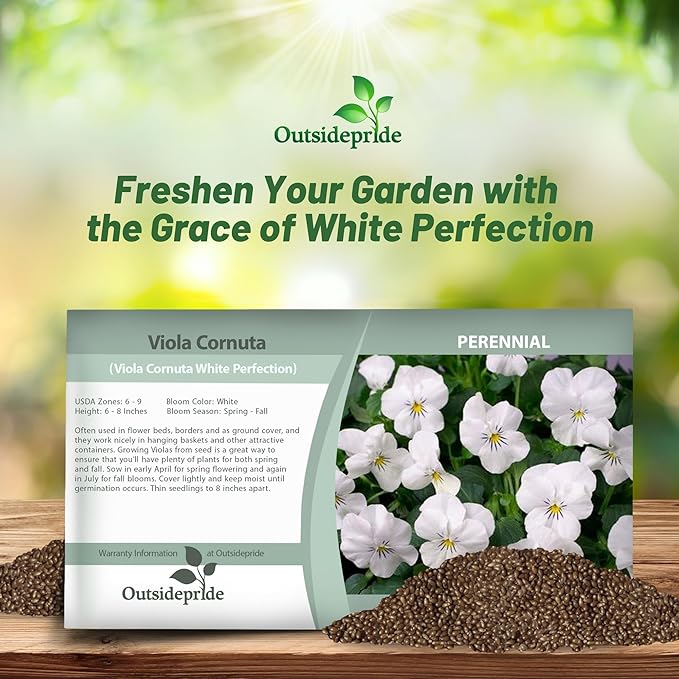 Outsidepride White Perfection Viola Pansy Seeds for Planting - 2000 Pcs. Perennial, Cold-Hardy & Pollinator Friendly Flowers with Fragrant Blooms for Garden Beds, Borders & Container Displays