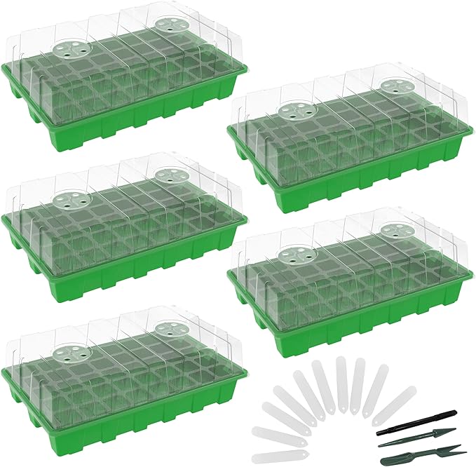 Gardzen 5 Pack BPA Free Seed Starter Tray Kit, 40 Cell Reusable Seedling Trays with Humidity Vented Domes and Base, Indoor Gardening Greenhouse Starter for Vegetables Flowers Herbs