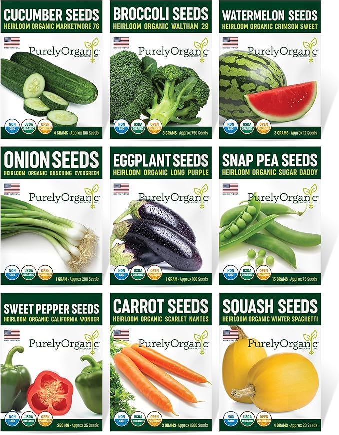 Purely Organic Vegetable Garden Starter Kit - Over 2500 Seeds - Certified Organic, Non-GMO, Open Pollinated, Heirloom, USA Origin