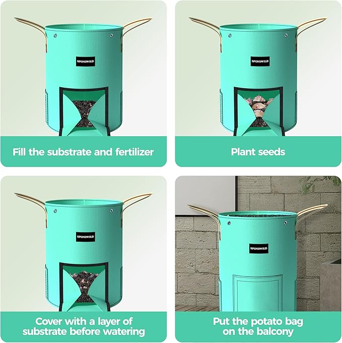 4 Pack 10 Gallon Potato Grow Bags, PE Garden Planter Bag with Breathable Screen Windows and Reinforced Handles for Potatoes, Tomatoes, Carrots and Onions